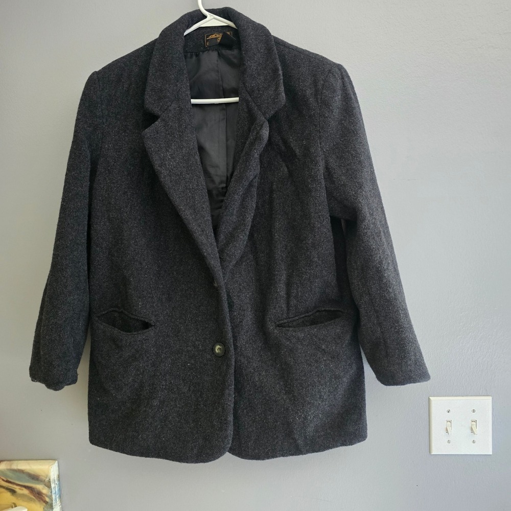 Vintage Eddie Bauer Charcoal Gray Wool Blend Blazer Jacket‎ Womens Large L
